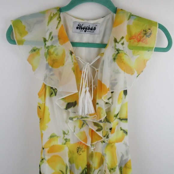 Meghan Los Angeles Lemon Ruffle High-Low Maxi Dress sz S - Picture 4 of 8